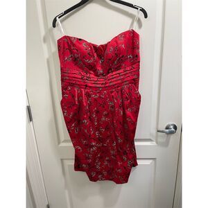 Snap Women's Plus Size 18 Red Strapless Ruched Floral Sparkle Prom Cocktail